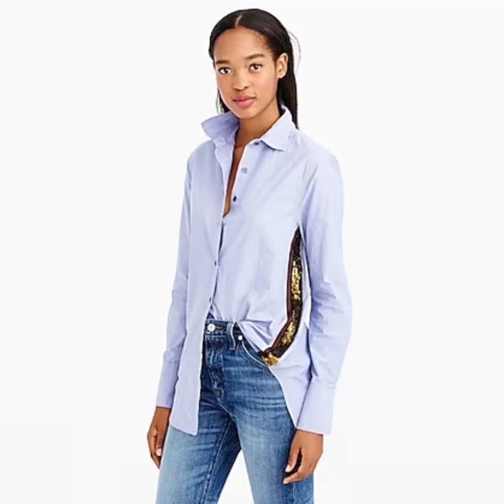 Jcrew women’s size 2 Stylish Light Blue Button-Up Shirt with Sequin Detail